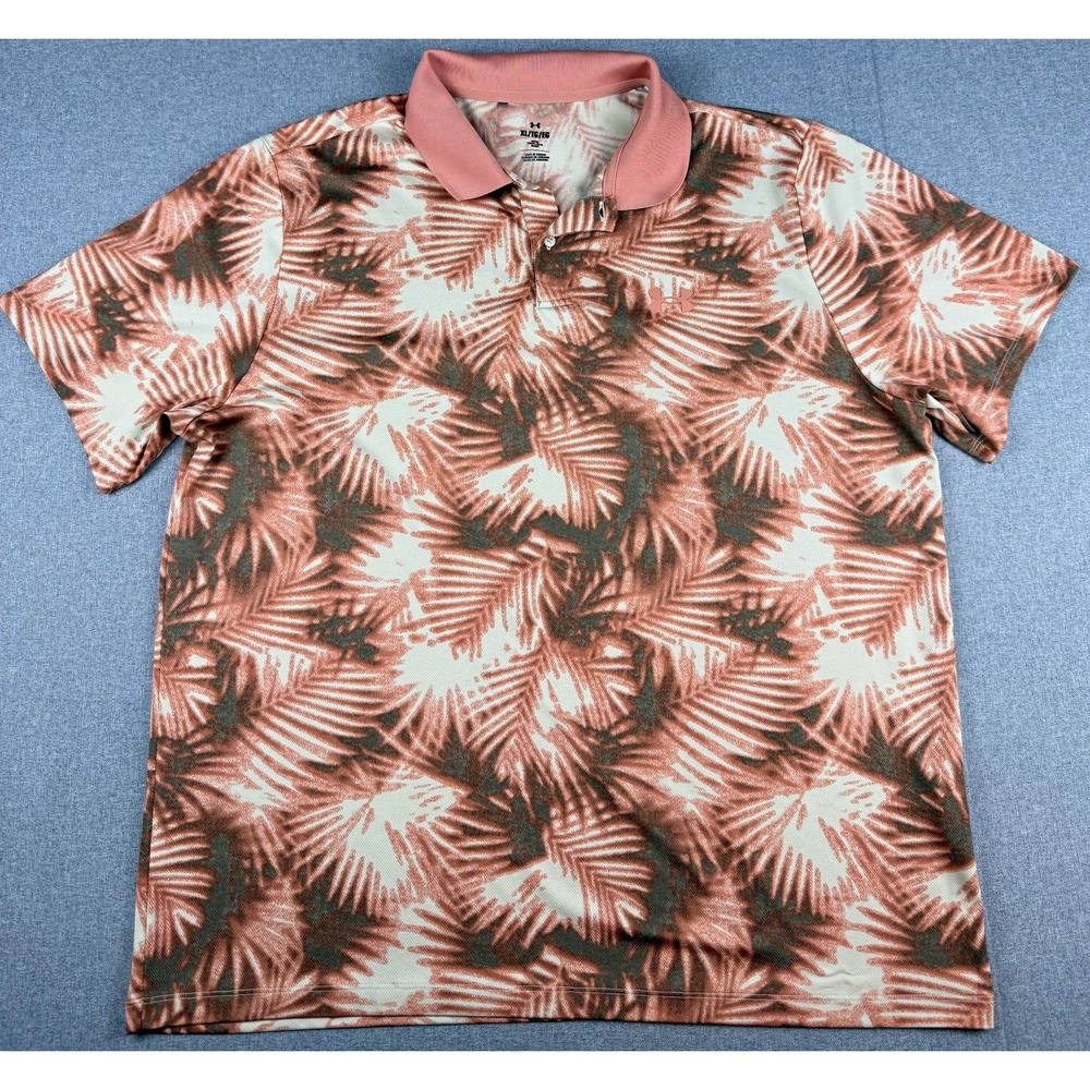 Under Armour Mens XL Golf Polo Shirt Tropical Palm Print Loose Fit Performance